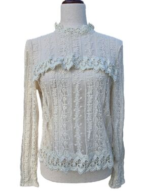 Missguided Victoriana Cream Lace Blouse High Neck Ruffle Romantic Boho NWT Sz 6